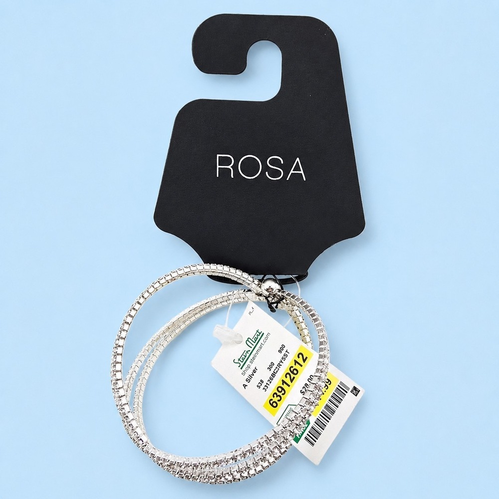 ROSA Silver Tone Crystal Multi-Row Stretch Coil Bracelet – New With Tags -3412